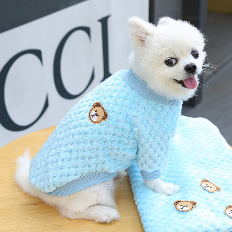 KFX-3908541 Cozy Coral Fleece Teddy Pet Outfit in Pineapple Grid Patterns