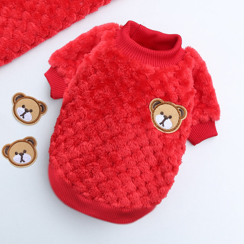 KFX-3908541 Cozy Coral Fleece Teddy Pet Outfit in Pineapple Grid Patterns