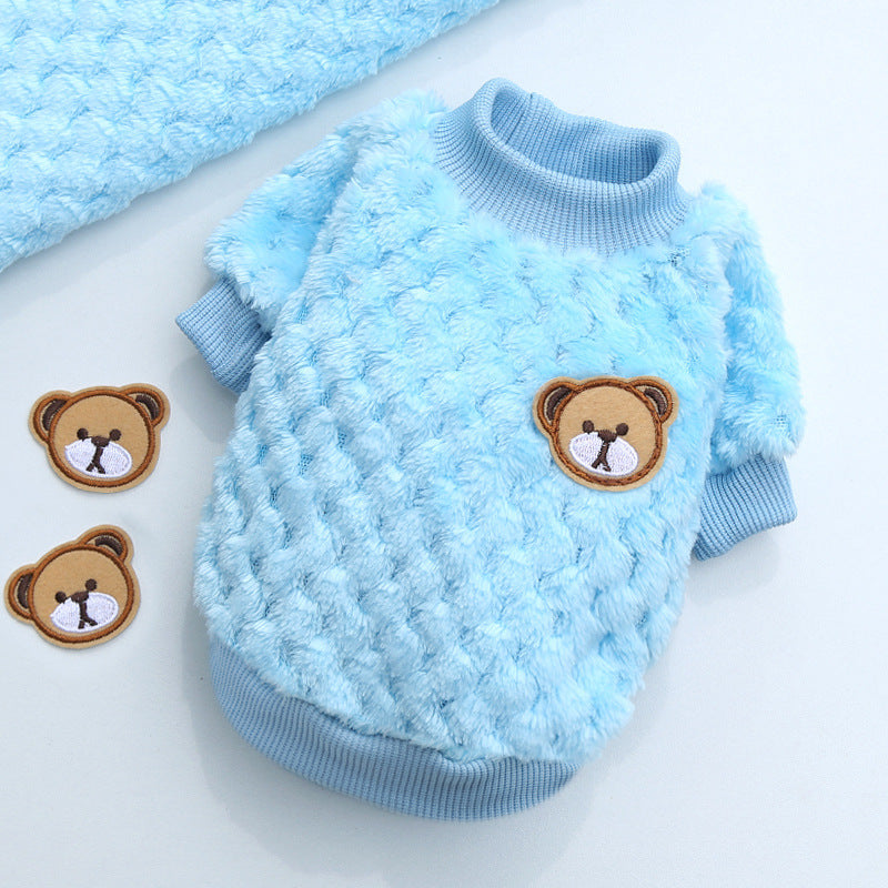 KFX-3908541 Cozy Coral Fleece Teddy Pet Outfit in Pineapple Grid Patterns