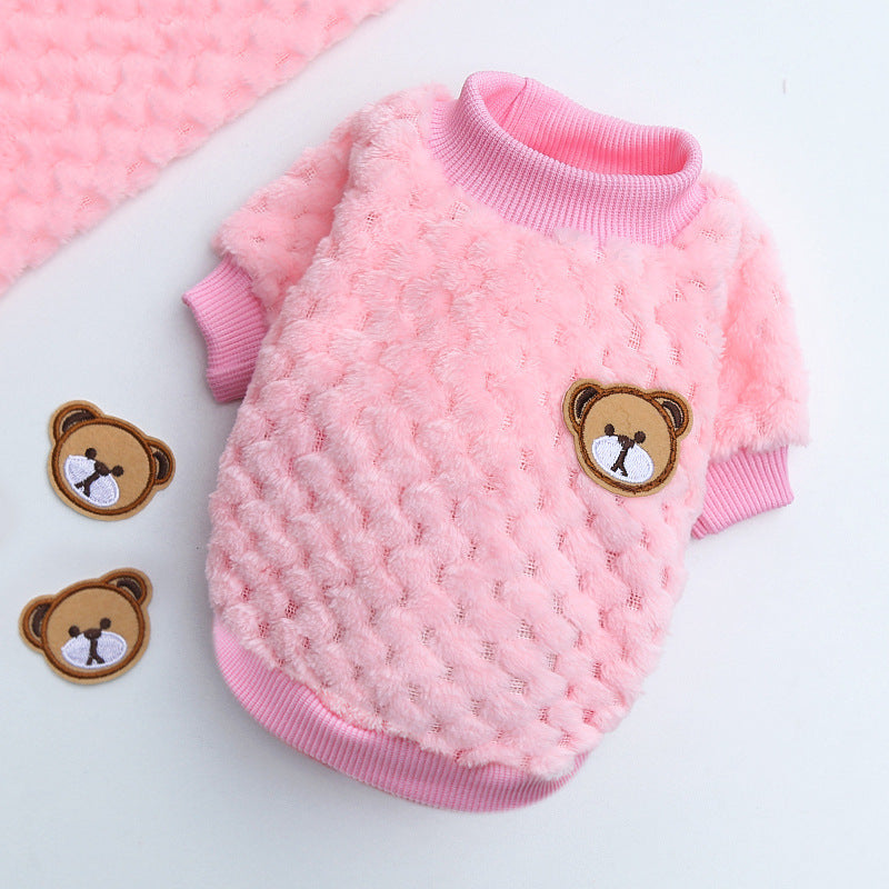 KFX-3908541 Cozy Coral Fleece Teddy Pet Outfit in Pineapple Grid Patterns