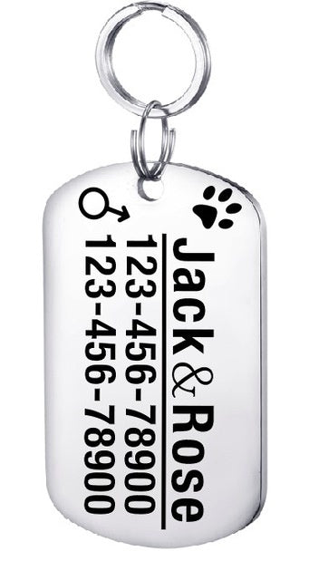 KFX-3911997 Personalized Stainless Steel Pet ID Tag with Natural Zircon Pendant