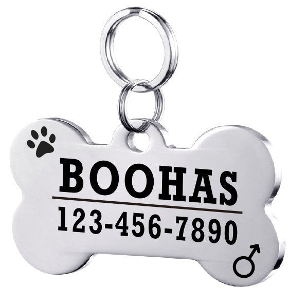 KFX-3911997 Personalized Stainless Steel Pet ID Tag with Natural Zircon Pendant