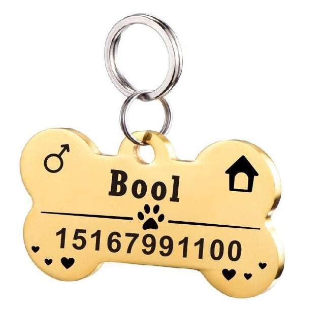 KFX-3911997 Personalized Stainless Steel Pet ID Tag with Natural Zircon Pendant