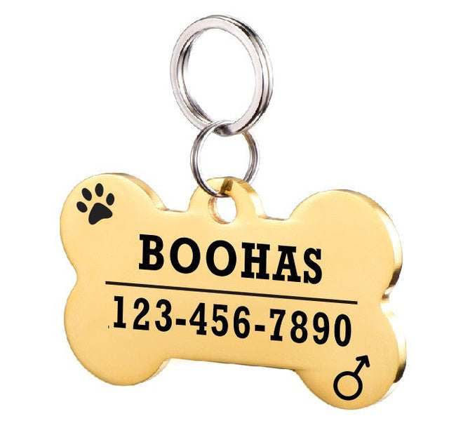 KFX-3911997 Personalized Stainless Steel Pet ID Tag with Natural Zircon Pendant