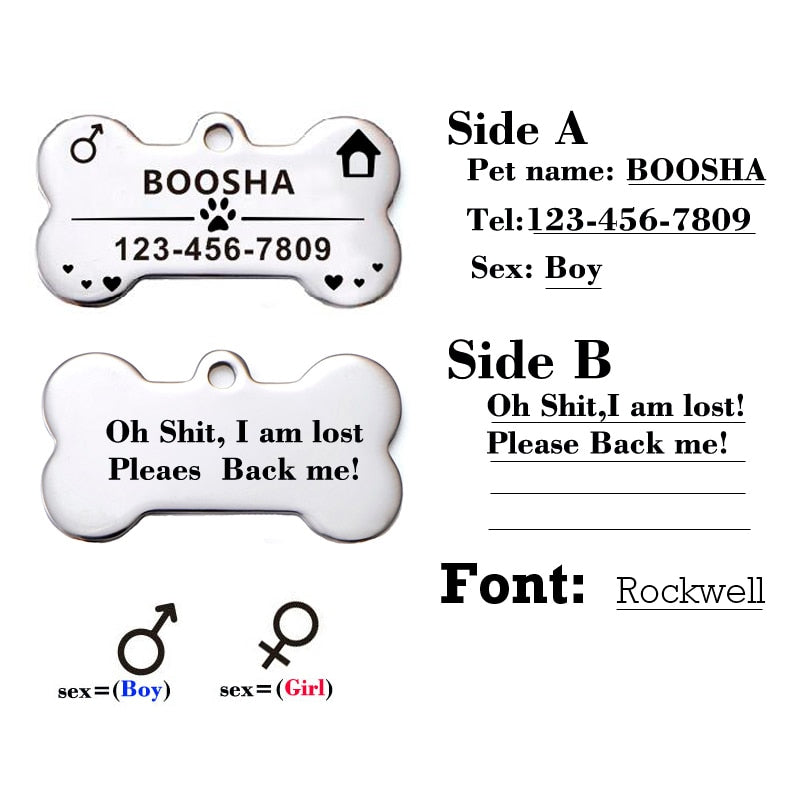 KFX-3911997 Personalized Stainless Steel Pet ID Tag with Natural Zircon Pendant