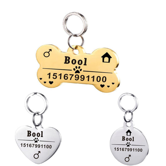 KFX-3911997 Personalized Stainless Steel Pet ID Tag with Natural Zircon Pendant
