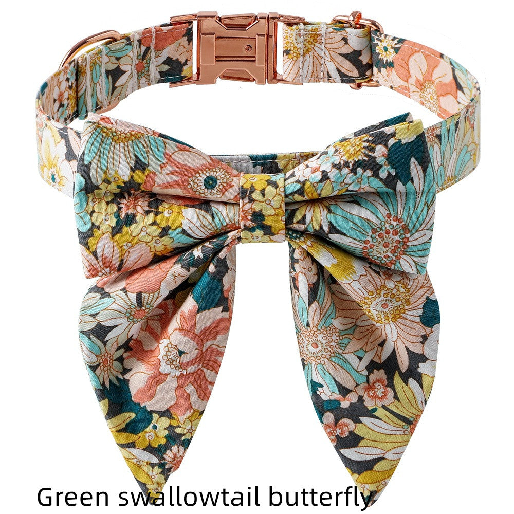 KFX-3912125 Floral Pattern Cotton Dog Collar with Adjustable Rose Buckle in Yellow and Green