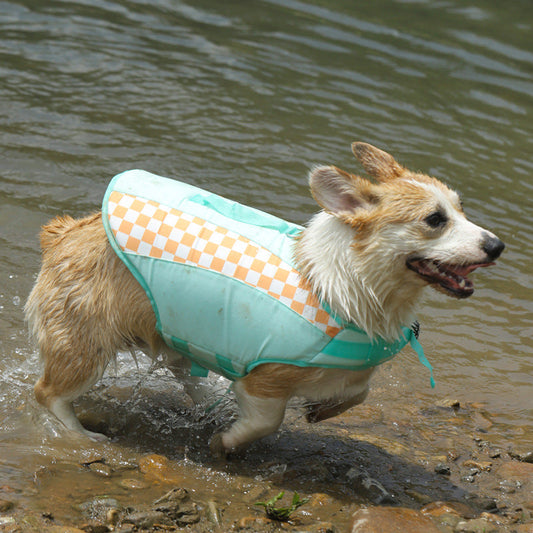 KFX-3913917 Corgi & Golden Retriever Pet Life Jacket with Plaid Contrast Colors