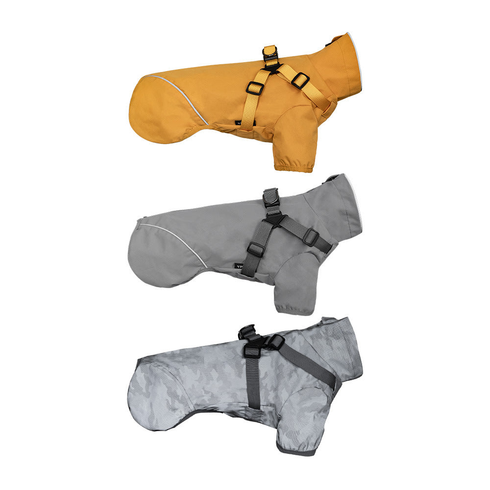 KFX-3915581 Waterproof Pet Raincoat for Medium and Small Dogs – Chest and Back Design in Camouflage, Star Gray, or Clear Yellow