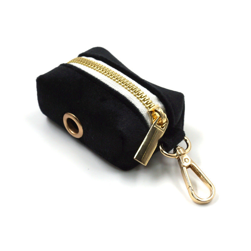 KFX-3915709 Black Velvet Pet Collar with Gold Buckle, Lead Rope, Bow, and Poop Bag Set