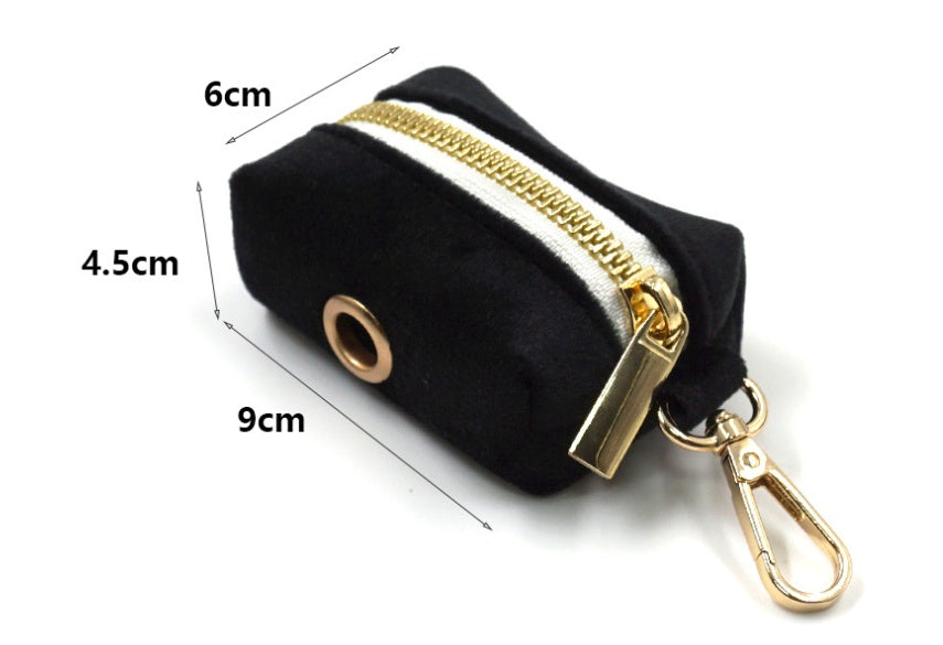 KFX-3915709 Black Velvet Pet Collar with Gold Buckle, Lead Rope, Bow, and Poop Bag Set