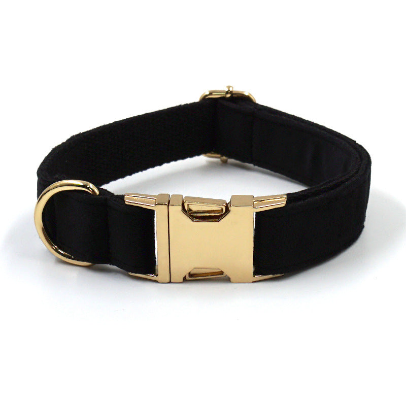KFX-3915709 Black Velvet Pet Collar with Gold Buckle, Lead Rope, Bow, and Poop Bag Set