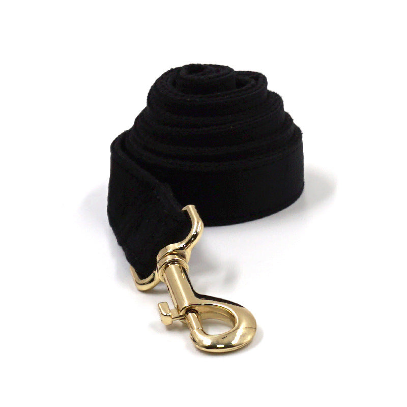 KFX-3915709 Black Velvet Pet Collar with Gold Buckle, Lead Rope, Bow, and Poop Bag Set