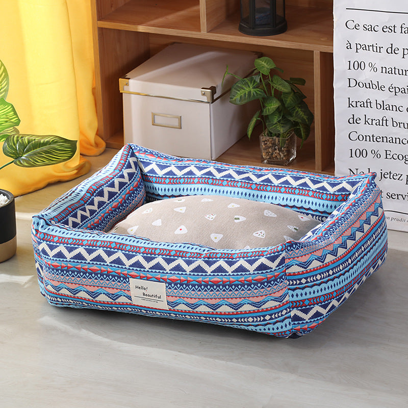 KFX-3915965 Cozy Linen Pet Nest with 3D High-Elastic PP Cotton Filling - Various Sizes Available