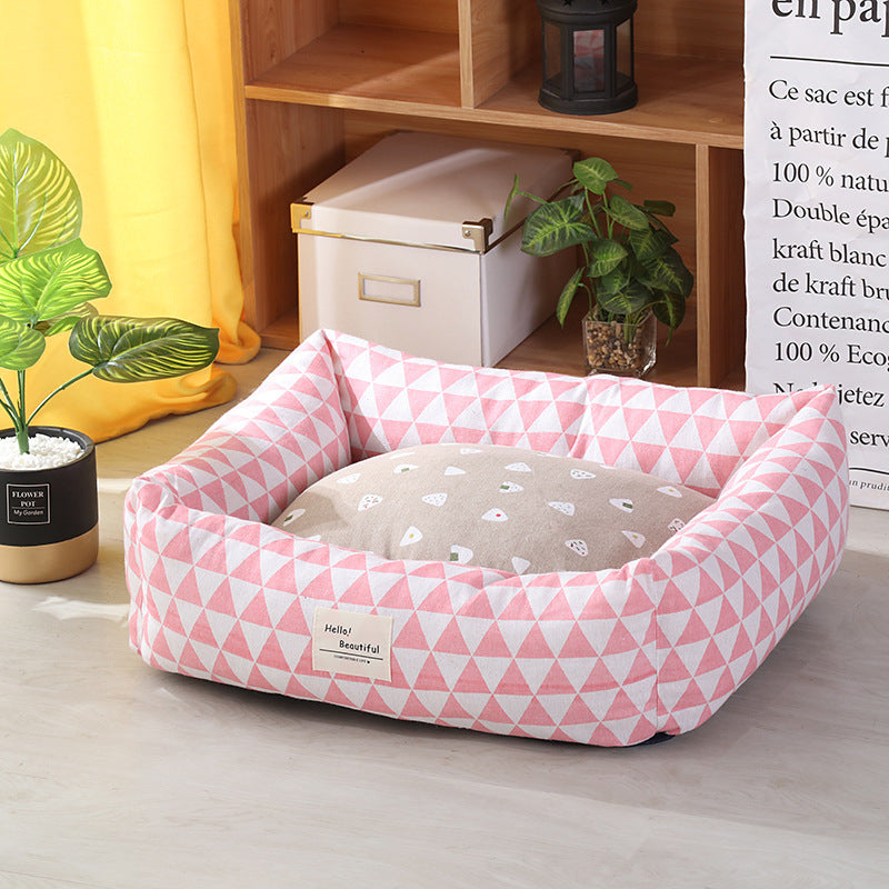 KFX-3915965 Cozy Linen Pet Nest with 3D High-Elastic PP Cotton Filling - Various Sizes Available