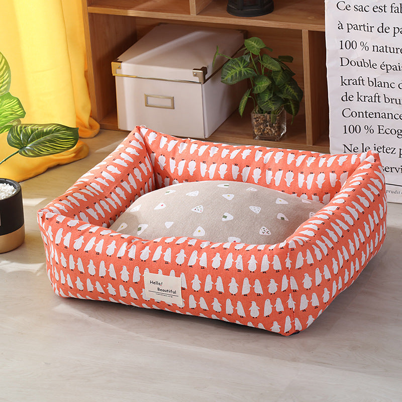 KFX-3915965 Cozy Linen Pet Nest with 3D High-Elastic PP Cotton Filling - Various Sizes Available