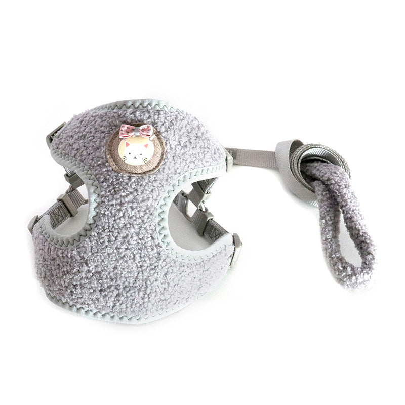 KFX-3916477 Cozy Cartoon Bear Velvet Dog Chest Strap for Comfort and Quick Release