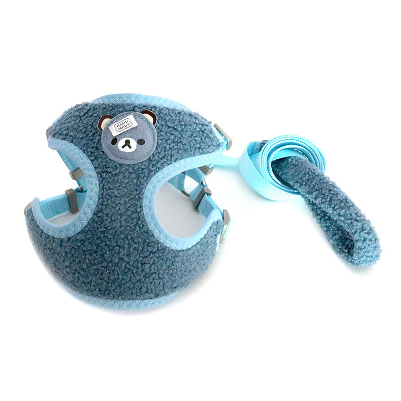 KFX-3916477 Cozy Cartoon Bear Velvet Dog Chest Strap for Comfort and Quick Release