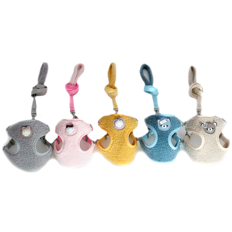 KFX-3916477 Cozy Cartoon Bear Velvet Dog Chest Strap for Comfort and Quick Release