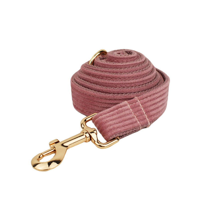KFX-3917373 Corduroy Pet Collar and Leash Set with Bow and Waste Bag