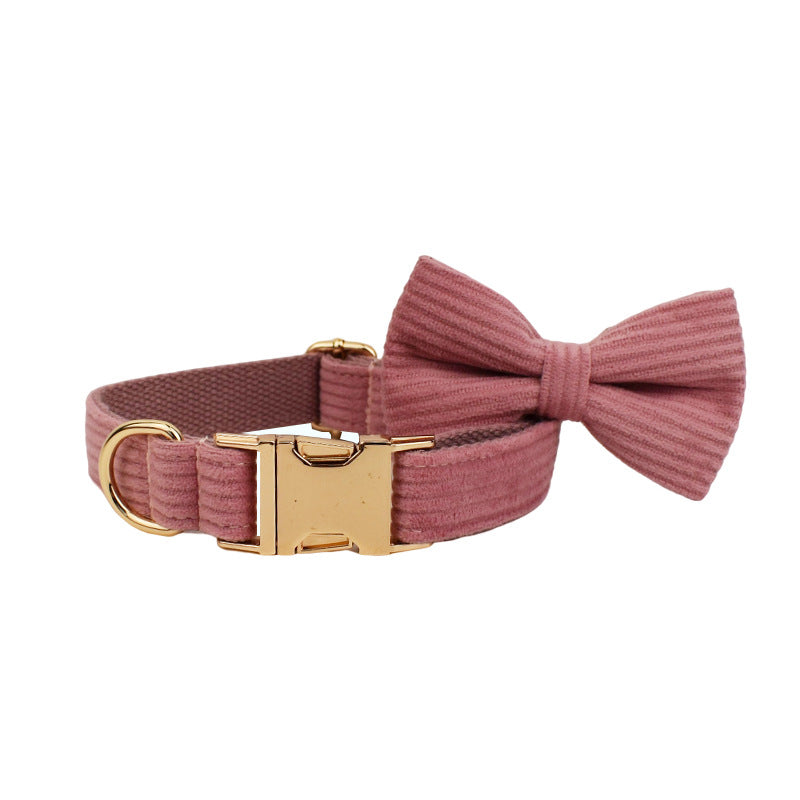 KFX-3917373 Corduroy Pet Collar and Leash Set with Bow and Waste Bag