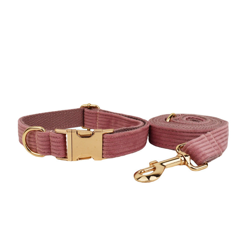 KFX-3917373 Corduroy Pet Collar and Leash Set with Bow and Waste Bag