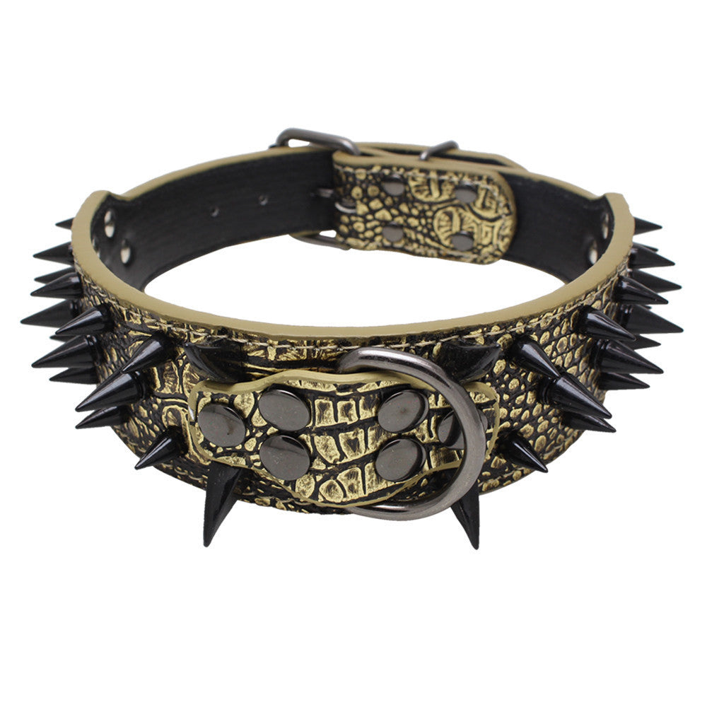 KFX-3917885 Spiked Leather Dog Collar with Adjustable Length for Large Dogs