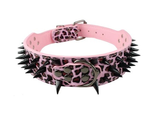 KFX-3917885 Spiked Leather Dog Collar with Adjustable Length for Large Dogs