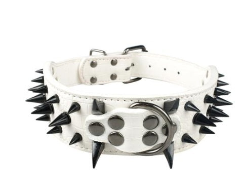 KFX-3917885 Spiked Leather Dog Collar with Adjustable Length for Large Dogs