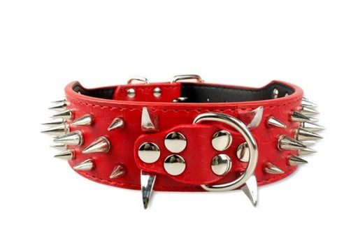KFX-3917885 Spiked Leather Dog Collar with Adjustable Length for Large Dogs