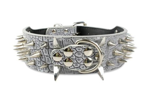 KFX-3917885 Spiked Leather Dog Collar with Adjustable Length for Large Dogs