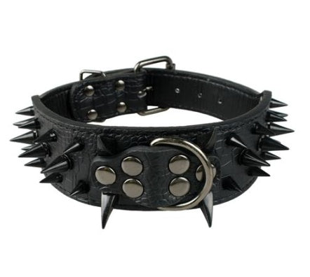 KFX-3917885 Spiked Leather Dog Collar with Adjustable Length for Large Dogs