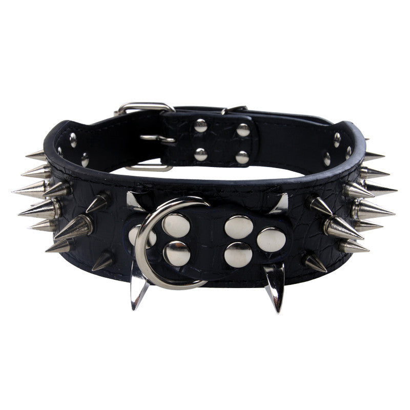 KFX-3917885 Spiked Leather Dog Collar with Adjustable Length for Large Dogs