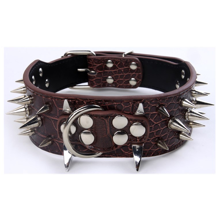 KFX-3917885 Spiked Leather Dog Collar with Adjustable Length for Large Dogs