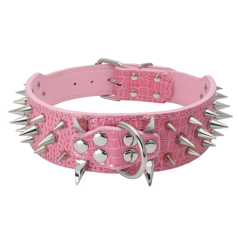 KFX-3917885 Spiked Leather Dog Collar with Adjustable Length for Large Dogs