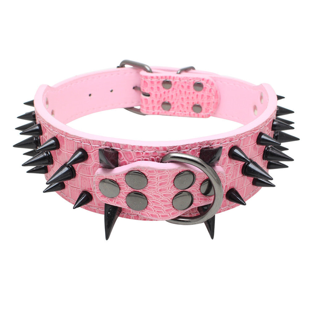 KFX-3917885 Spiked Leather Dog Collar with Adjustable Length for Large Dogs