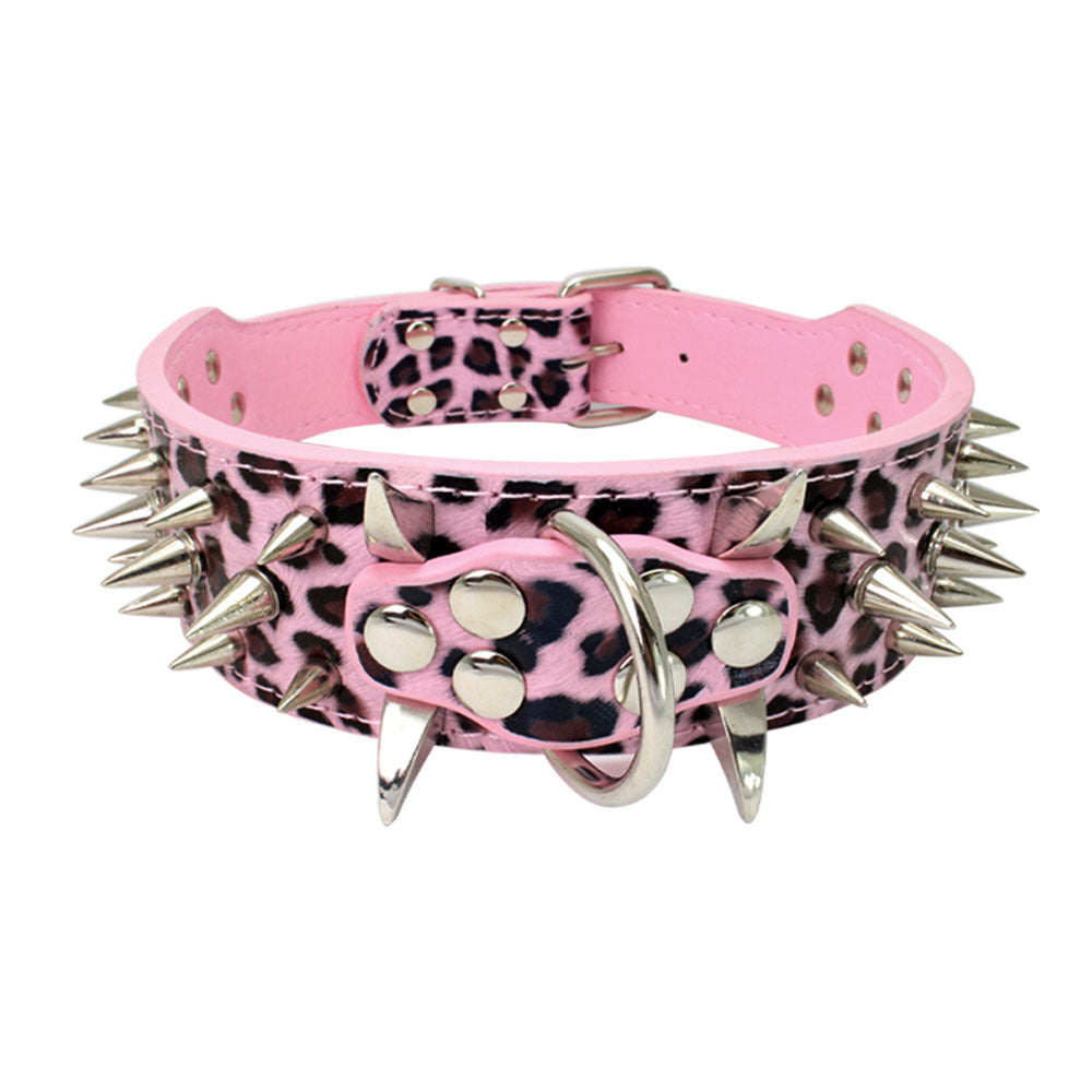 KFX-3917885 Spiked Leather Dog Collar with Adjustable Length for Large Dogs