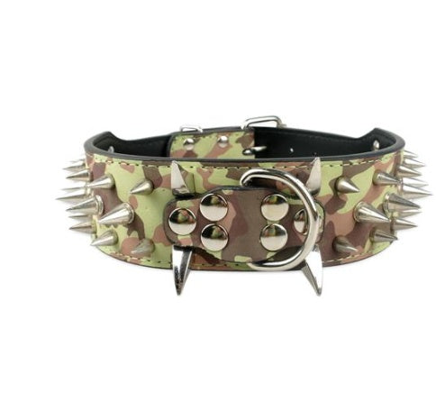KFX-3917885 Spiked Leather Dog Collar with Adjustable Length for Large Dogs