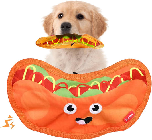 KFX-3919165 Durable Crinkle Hamburger Dog Toy with Squeaker - Interactive No Stuffing Chew Toy for Puppies and Dogs