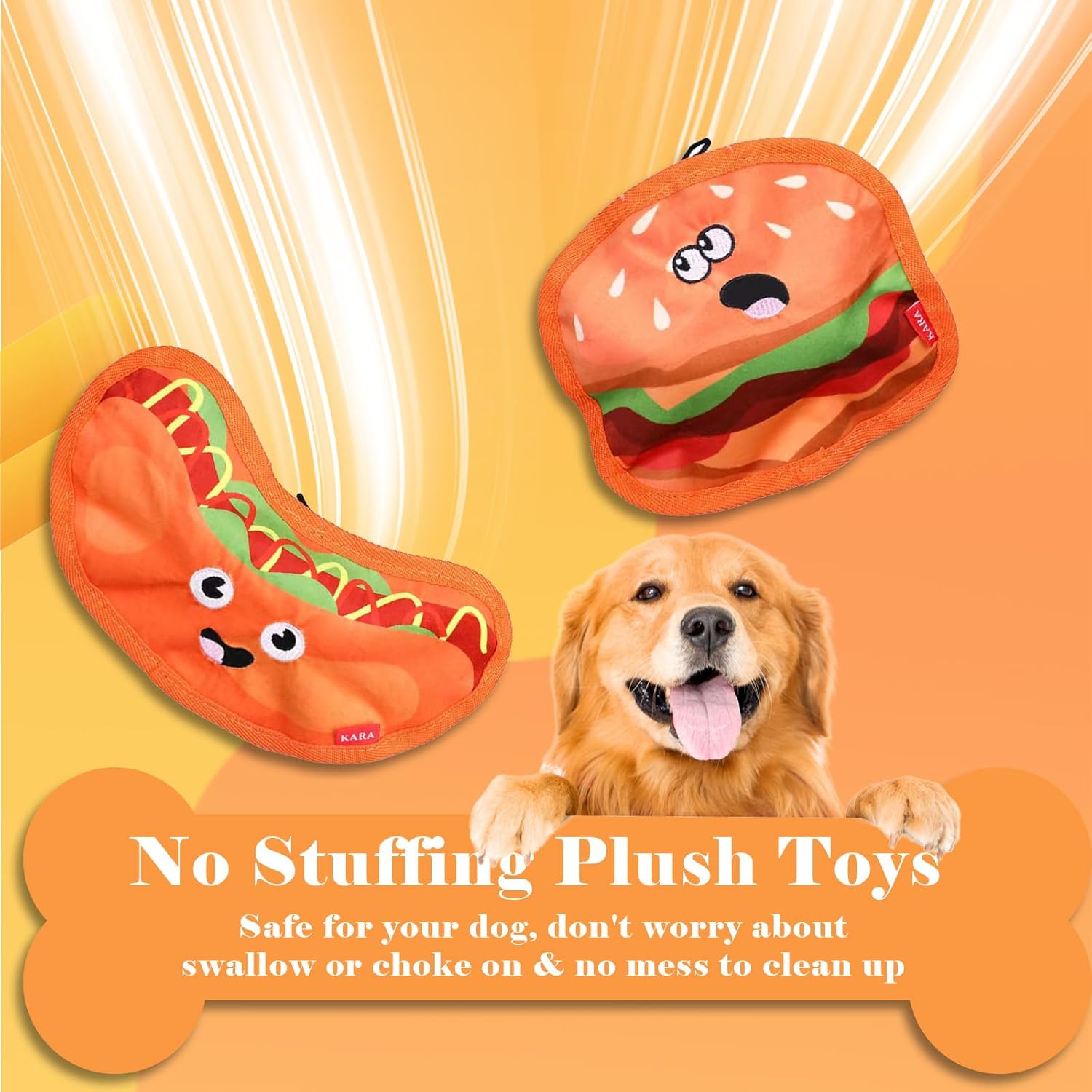 KFX-3919165 Durable Crinkle Hamburger Dog Toy with Squeaker - Interactive No Stuffing Chew Toy for Puppies and Dogs