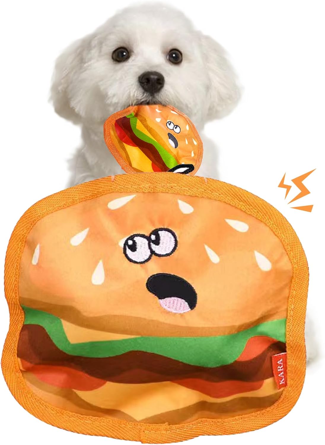 KFX-3919165 Durable Crinkle Hamburger Dog Toy with Squeaker - Interactive No Stuffing Chew Toy for Puppies and Dogs