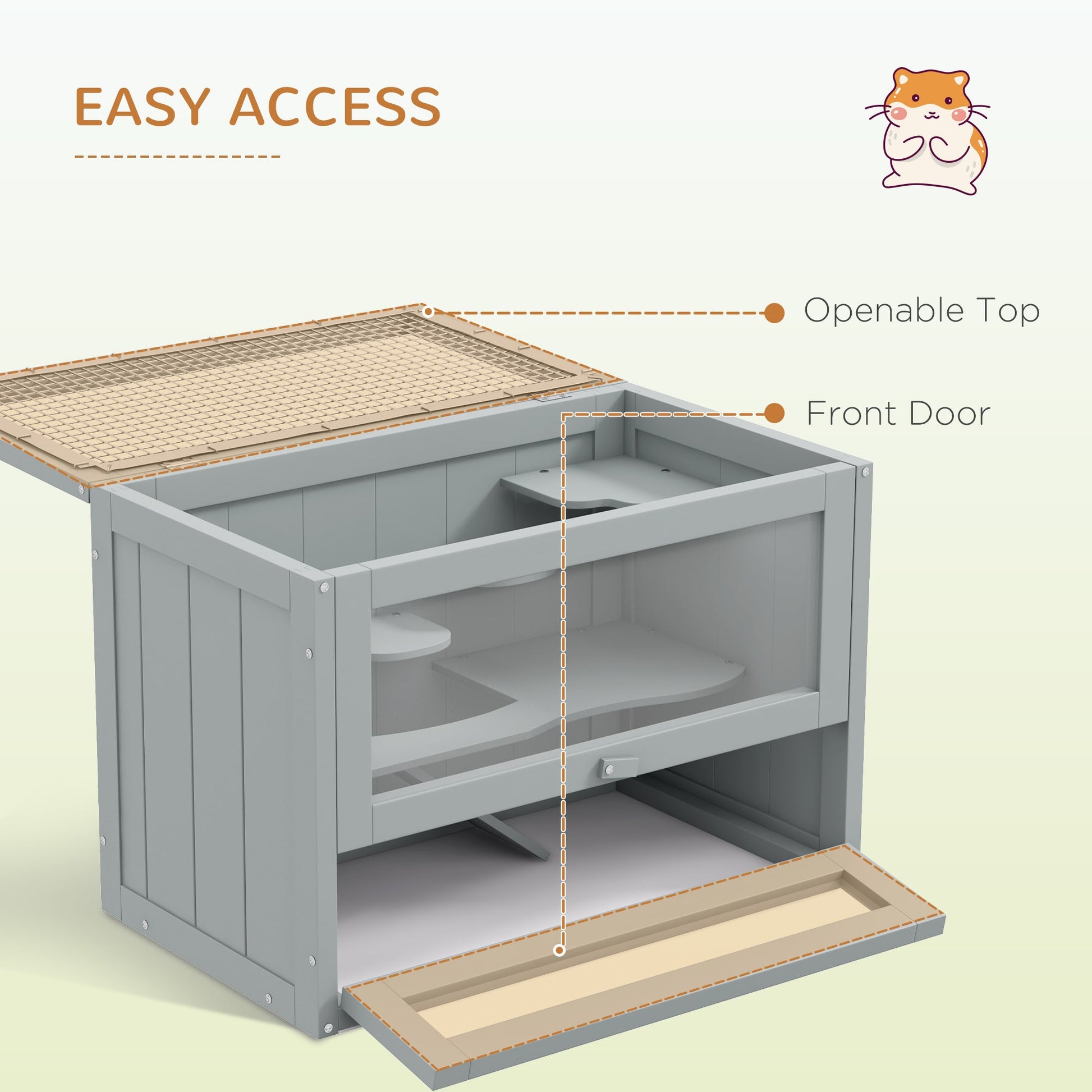 KFX-3919549 2-Level Gray Hamster Cage with Openable Roof, Ventilation, and Ramp Access