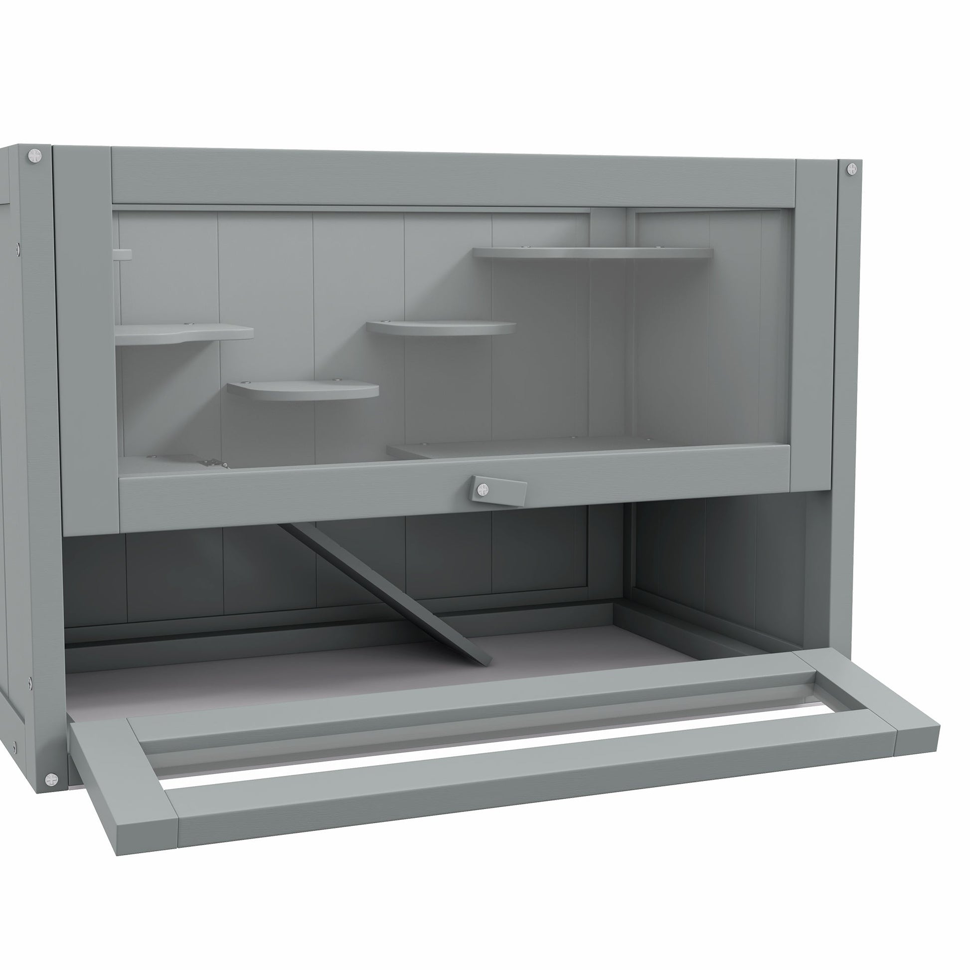 KFX-3919549 2-Level Gray Hamster Cage with Openable Roof, Ventilation, and Ramp Access