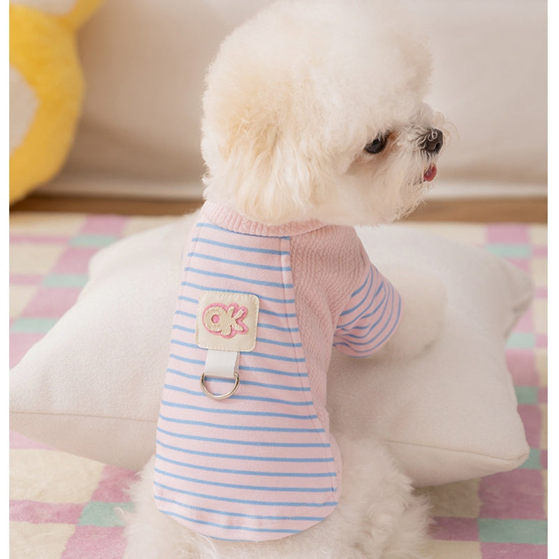 KFX-3920445 Cute Striped Pet Shirts with Belt Loops for Dogs and Cats - Soft, Breathable Knitted Fabric