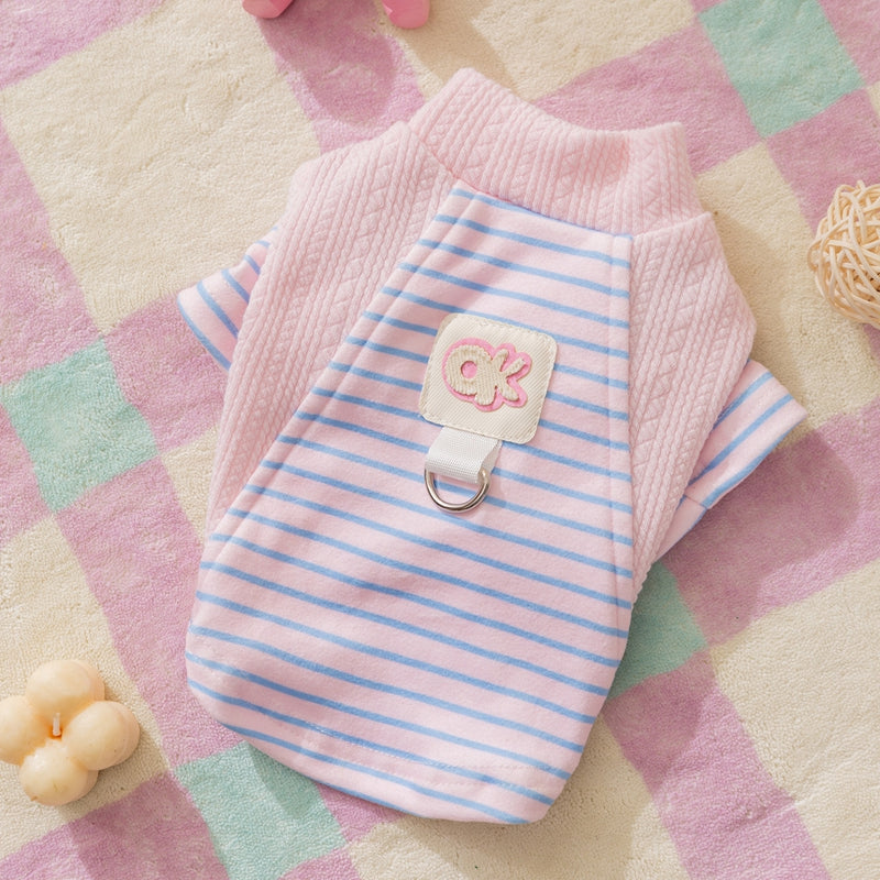 KFX-3920445 Cute Striped Pet Shirts with Belt Loops for Dogs and Cats - Soft, Breathable Knitted Fabric