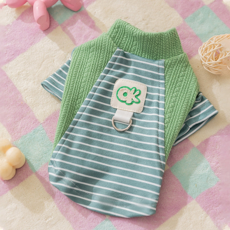 KFX-3920445 Cute Striped Pet Shirts with Belt Loops for Dogs and Cats - Soft, Breathable Knitted Fabric