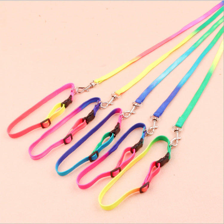KFX-3920957 Rainbow Color Nylon Cat Leash and Dog Chain, 120cm Length, Adjustable Neck Collar 20-30cm