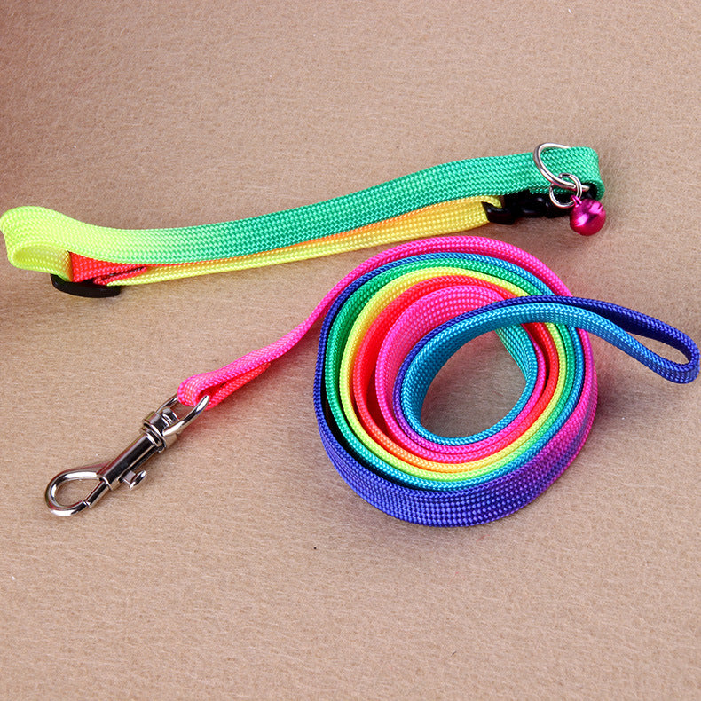 KFX-3920957 Rainbow Color Nylon Cat Leash and Dog Chain, 120cm Length, Adjustable Neck Collar 20-30cm