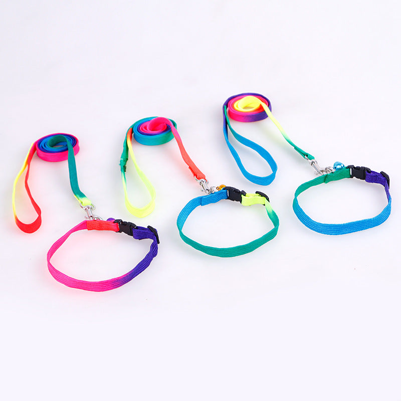 KFX-3920957 Rainbow Color Nylon Cat Leash and Dog Chain, 120cm Length, Adjustable Neck Collar 20-30cm