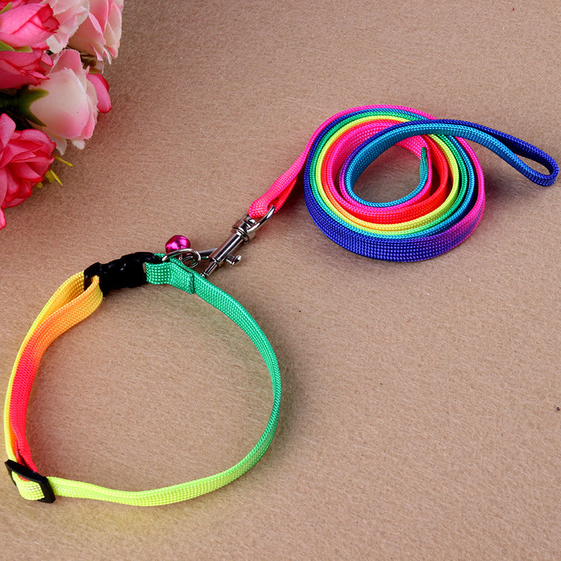 KFX-3920957 Rainbow Color Nylon Cat Leash and Dog Chain, 120cm Length, Adjustable Neck Collar 20-30cm